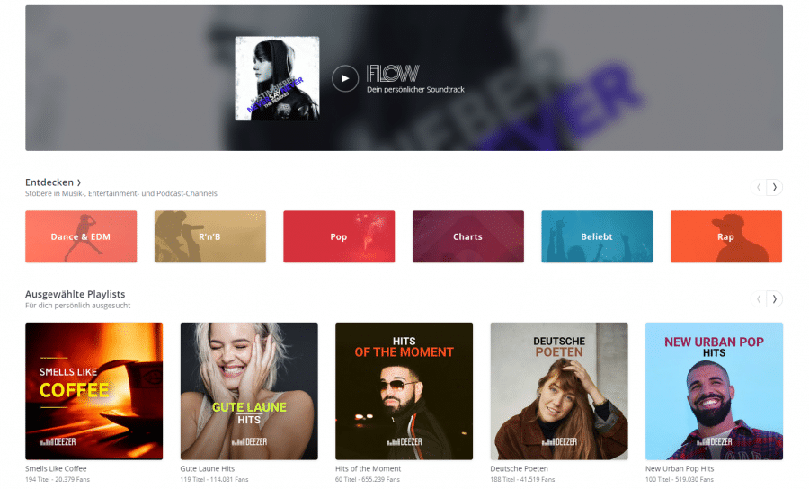 Hauptseite von Deezer