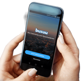 Die App von Busuu auf dem Display eines Handys bei der Registrierung